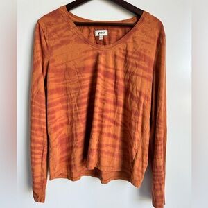 Pact Women's Long Sleeve Tee in Rust Orange Tie-Dye